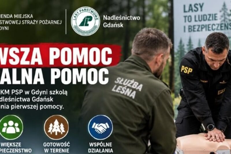 Strażacy z Gdyni szkolą pracowników Nadleśnictwa Gdańsk z zakresu pierwszej pomocy